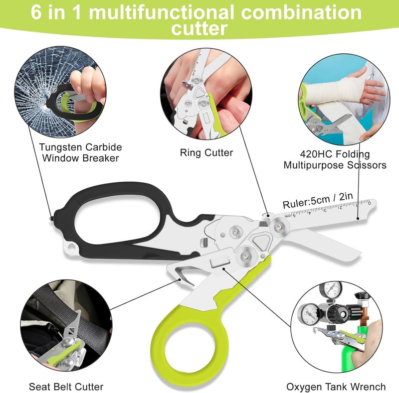 Lemasa 6 in 1 Multifunctional Combination Tool, Folding Retractable Emergency Shears, Outdoor Camping Tools, Seat Belt Cutter, Oxygen Cylinder Wrench, Complimentary Adjustable Wrench (dark green) - Image 3